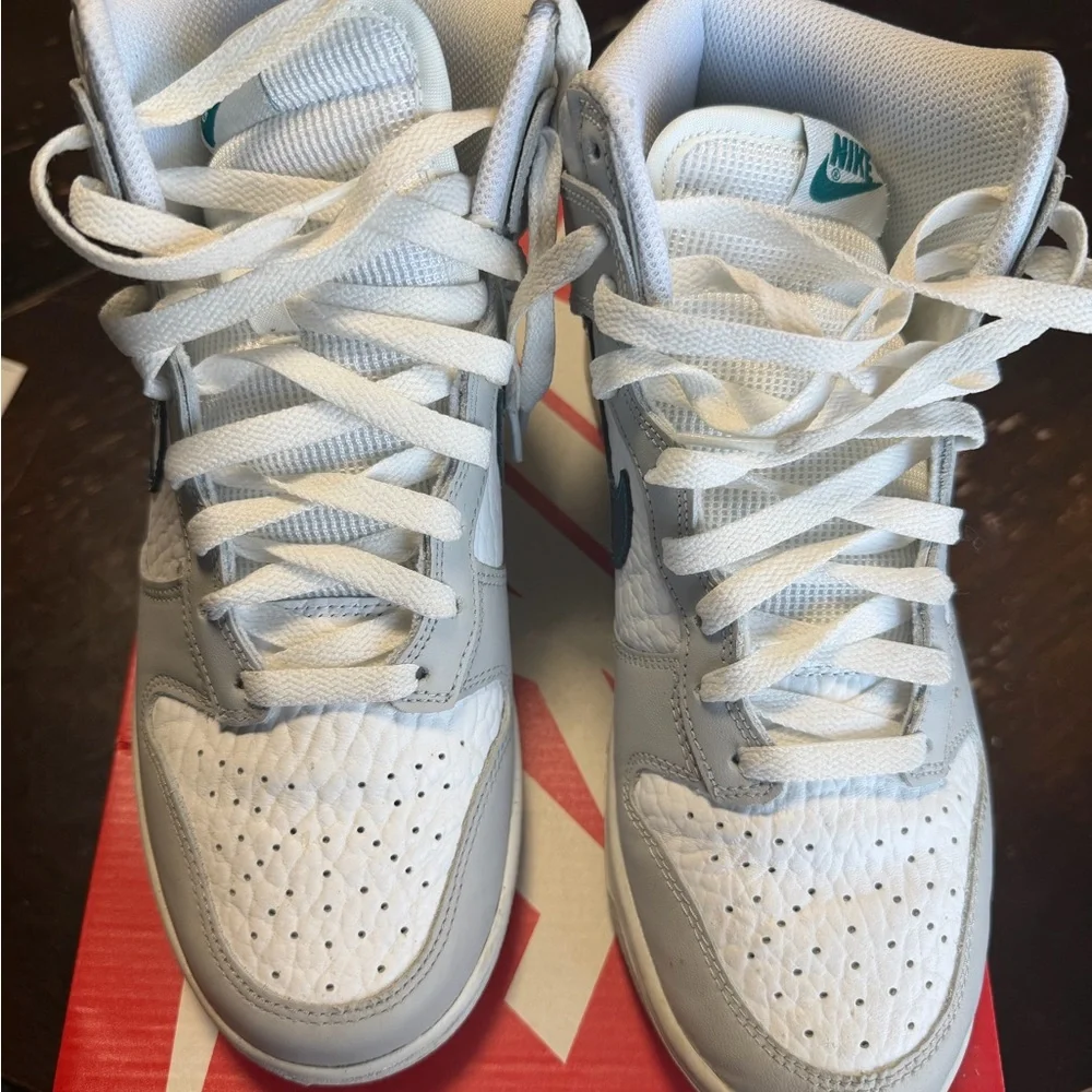 Nike White and Gray Sneakers with Blue Swoosh - Picture 3 of 3